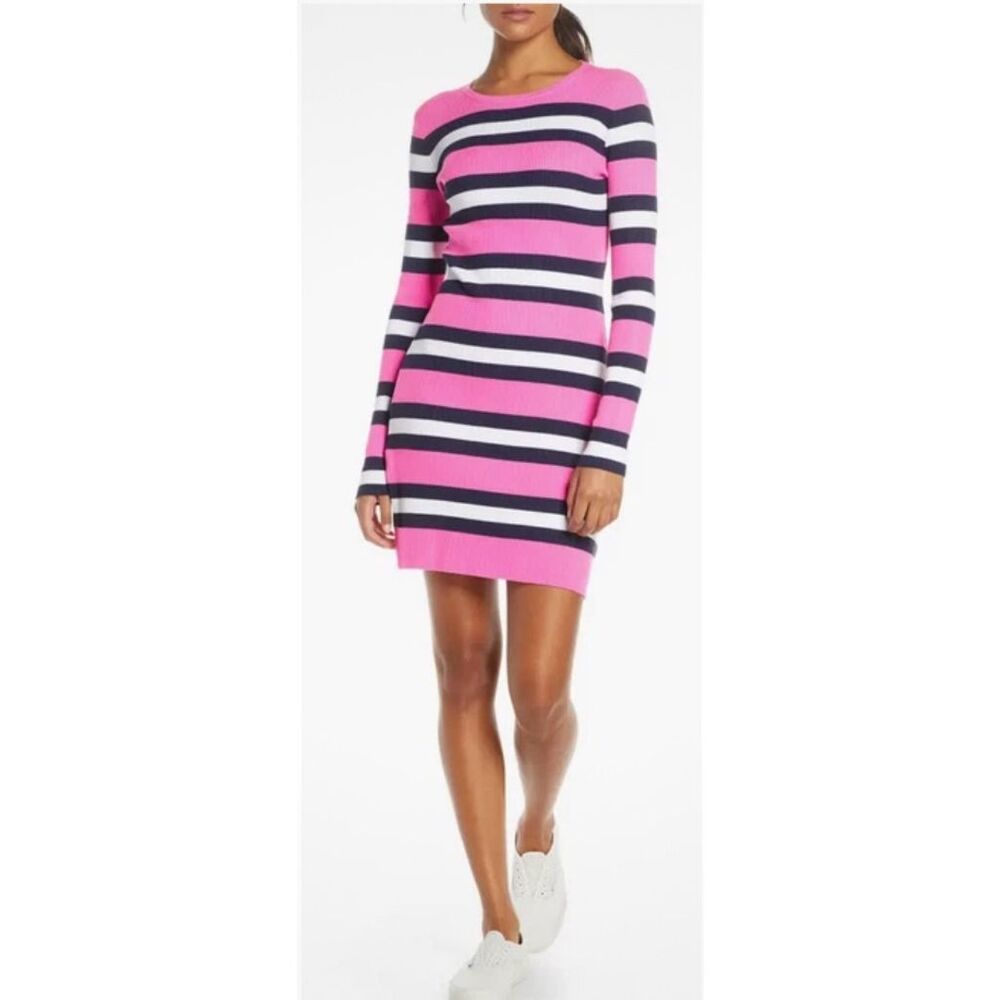Lilly Pulitzer Adeen Sweater Dress‎ S Navy, Pink Striped Knee Length - Picture 2 of 8